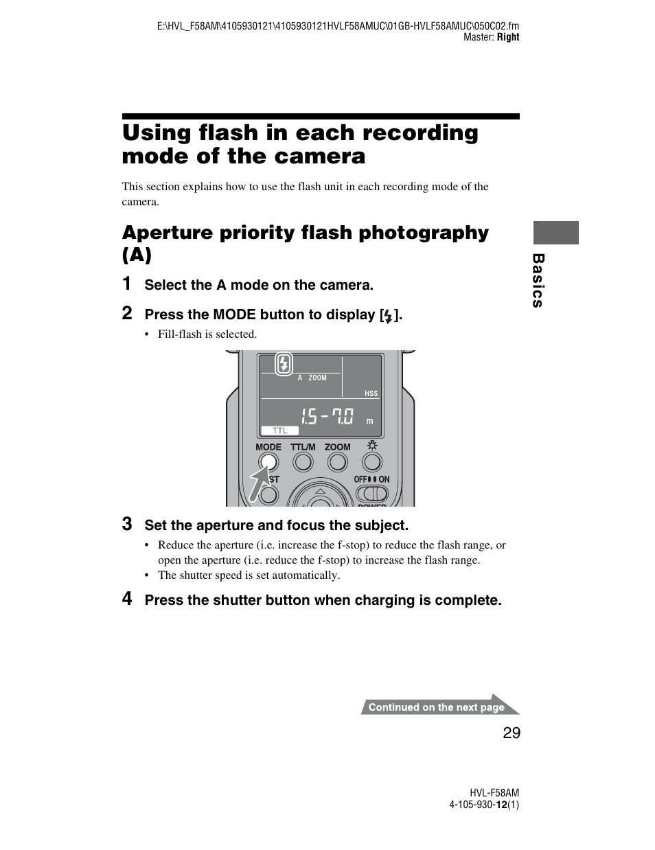 Using flash in each recording mode of the camera, Aperture priority flash photography (a) 1 | Sony 4-105-930-12(1) User Manual | Page 29 / 88