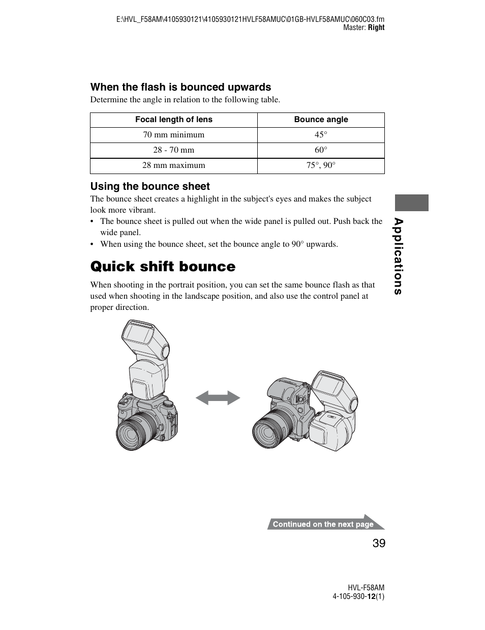 Quick shift bounce, Applic a ti ons 39 | Sony 4-105-930-12(1) User Manual | Page 39 / 88