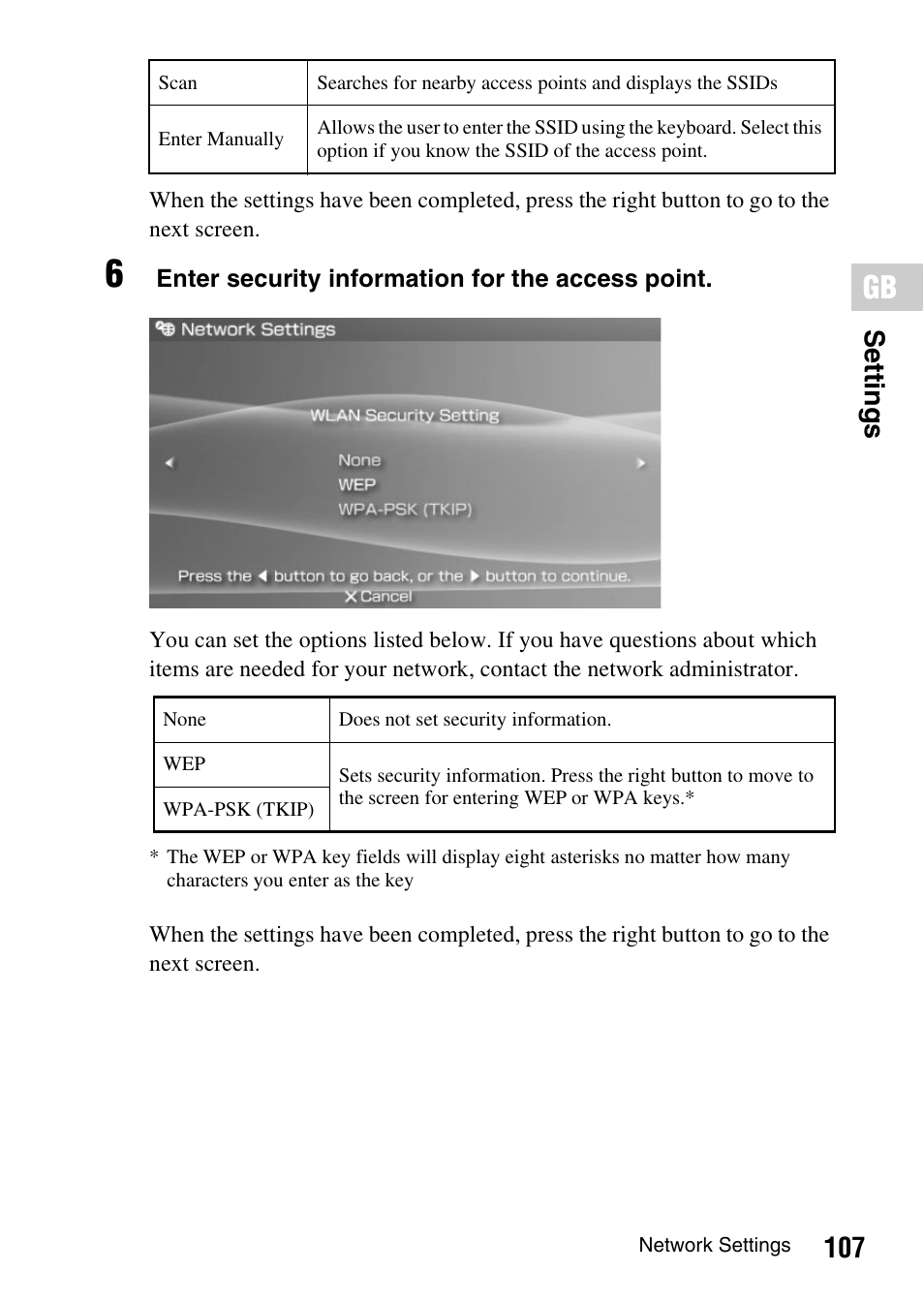 107 settin g s | Sony PSP-1006 K User Manual | Page 107 / 268