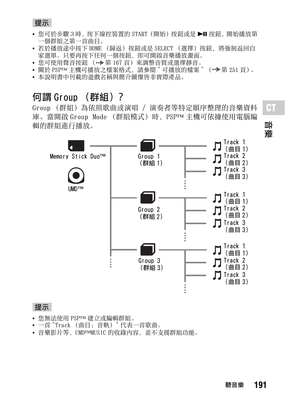何謂 group （群組, 191 音樂 | Sony PSP-1006 K User Manual | Page 191 / 268