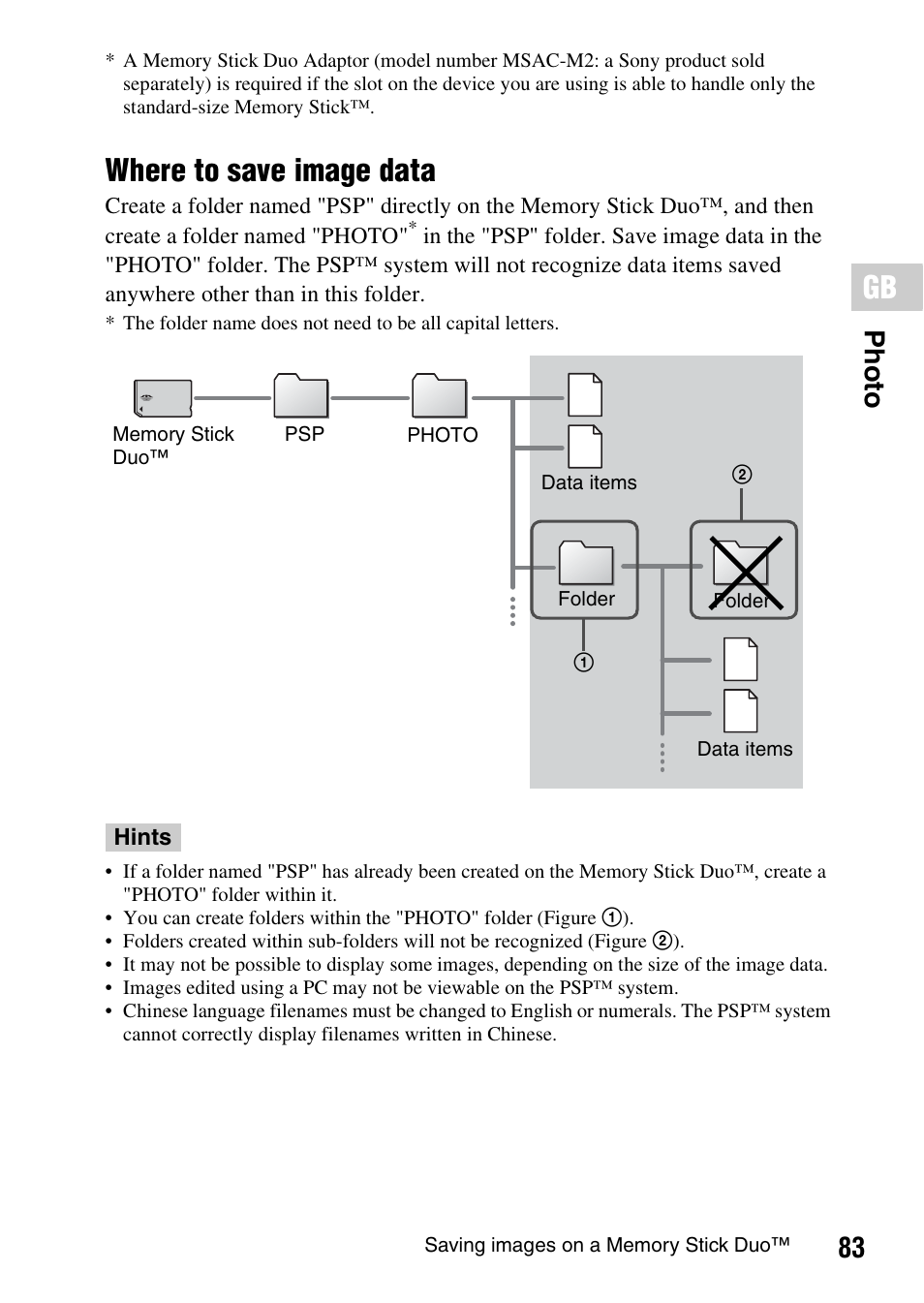 Where to save image data, 83 photo | Sony PSP-1006 K User Manual | Page 83 / 268