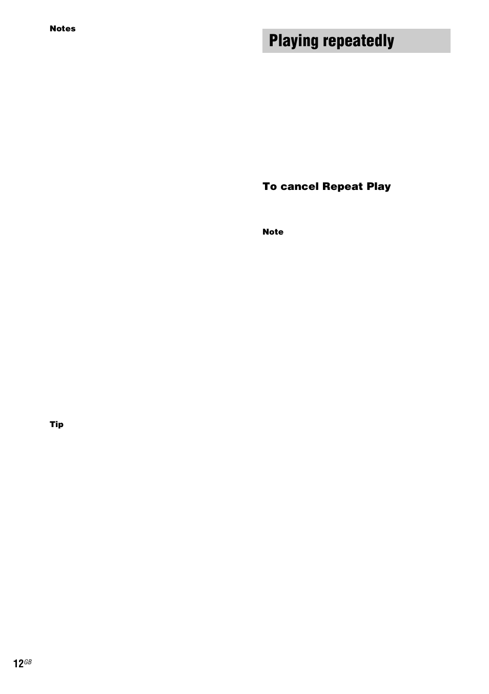 Playing repeatedly, Repeat play | Sony CMT-HPX9 User Manual | Page 12 / 36