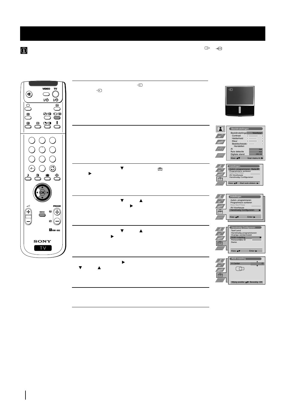 De beeldgeometrie voor een rgb-bron instellen, Menusysteem | Sony KP-48PS2 User Manual | Page 156 / 233
