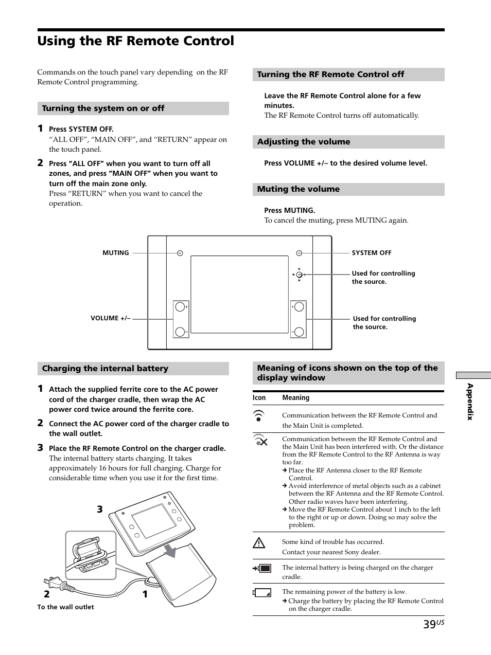 Using the rf remote control, Using the rf remote control 39 | Sony CAV-M1000ES User Manual | Page 39 / 44