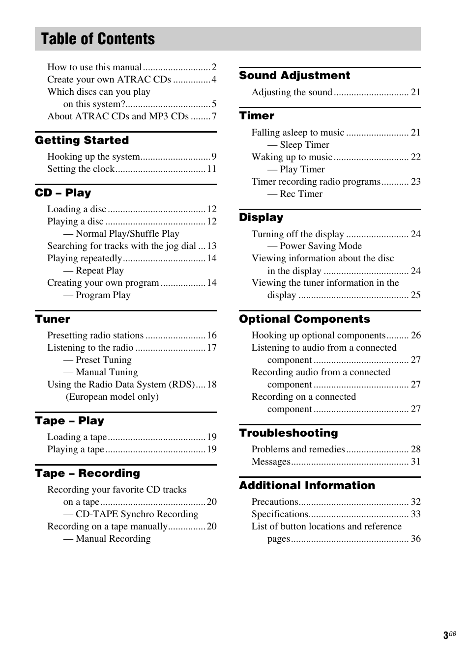 Sony CMT-GPZ7 User Manual | Page 3 / 40