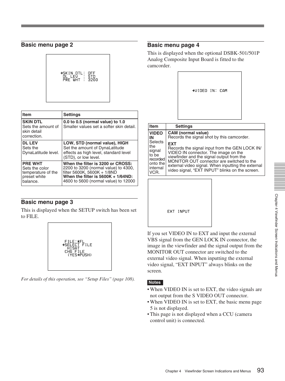 Basic menu page 2 basic menu page 3, Basic menu page 4 | Sony 370PL User Manual | Page 93 / 160