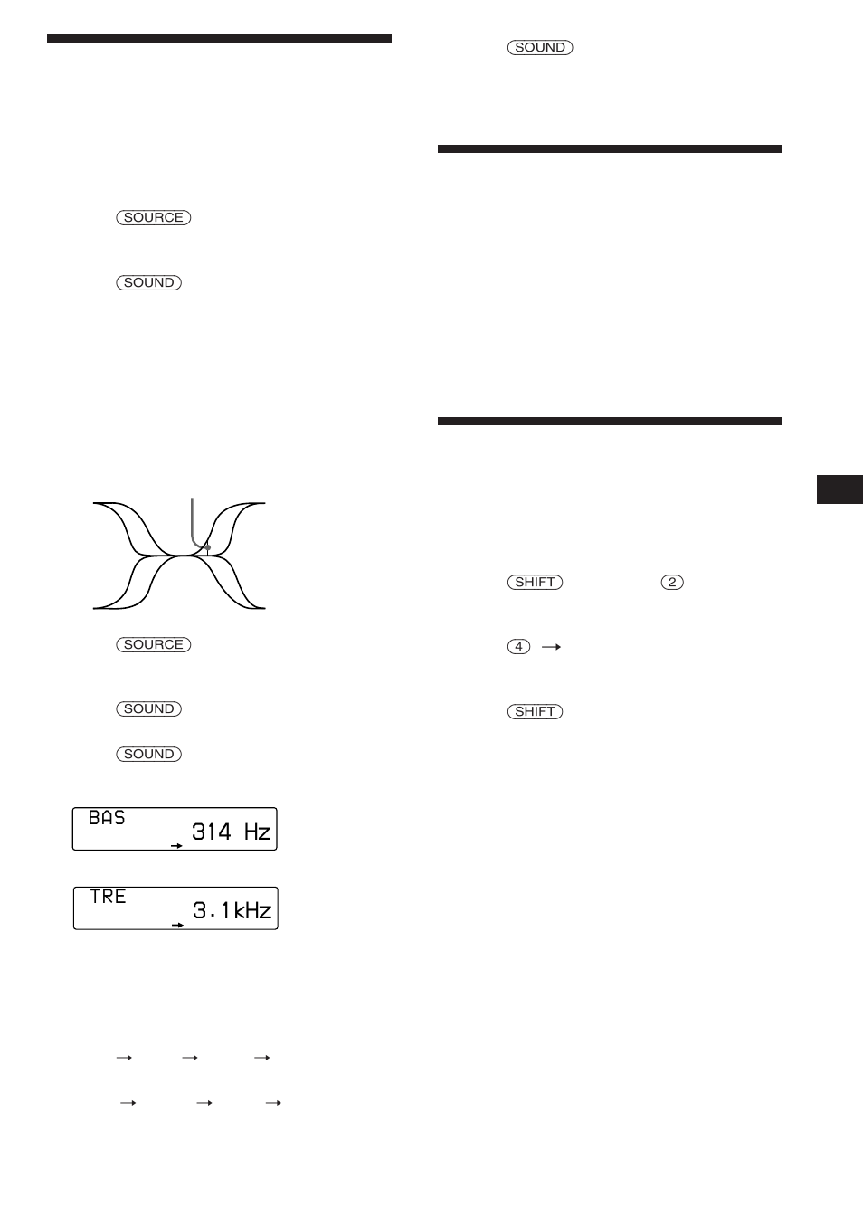 Adjusting the volume of the bass and treble, Changing the line output level, 1khz | 314 hz | Sony CDX-C760 User Manual | Page 25 / 36