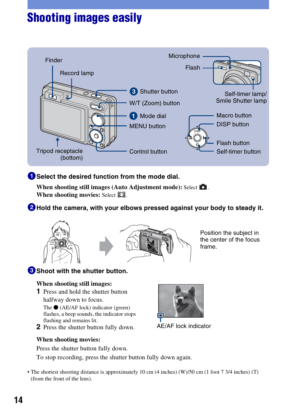 Shooting images easily | Sony Cyber-shot 3-294-900-61(1) User Manual | Page 14 / 76