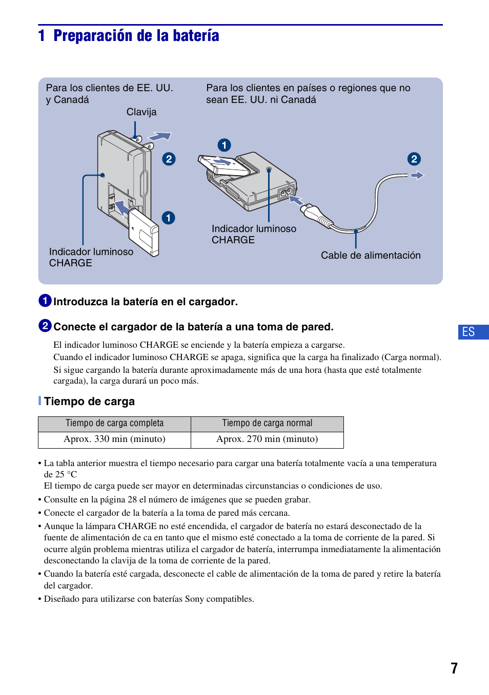 1 preparación de la batería | Sony Cyber-shot 3-294-900-61(1) User Manual | Page 45 / 76