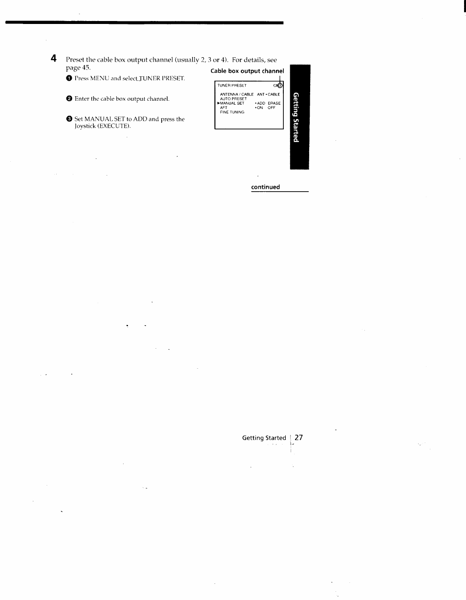 Continued, Getting started | 27 | Sony SLV-775HF User Manual | Page 27 / 80