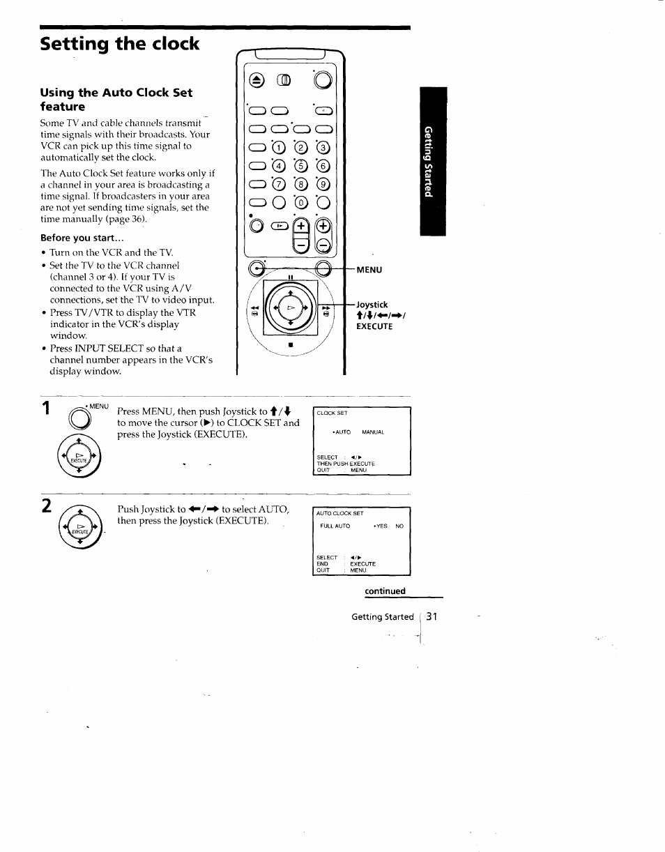 Setting the clock, Using the auto clock set feature, Before you start | Sony SLV-775HF User Manual | Page 31 / 80