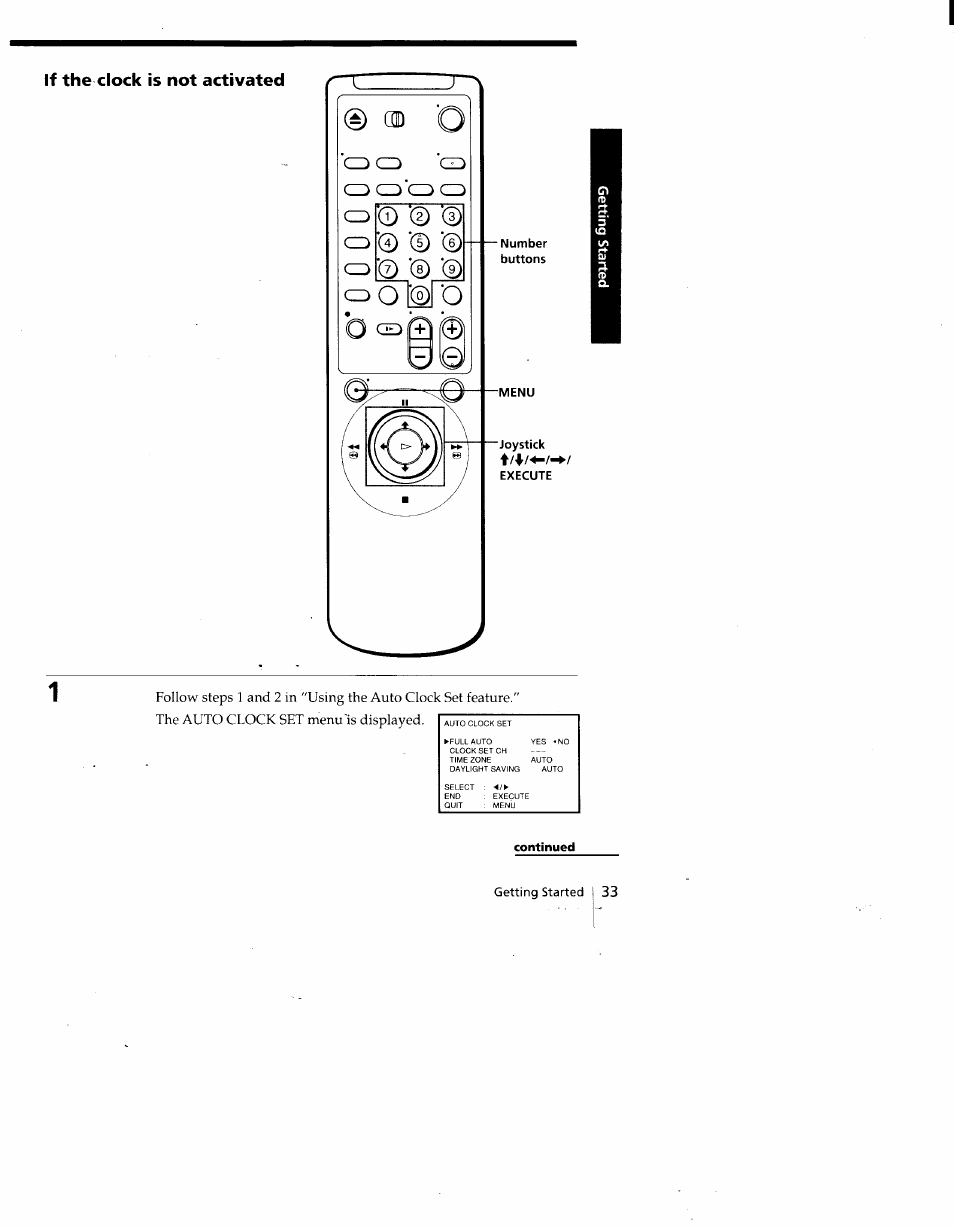 If the clock is not activated, Getting started | Sony SLV-775HF User Manual | Page 33 / 80