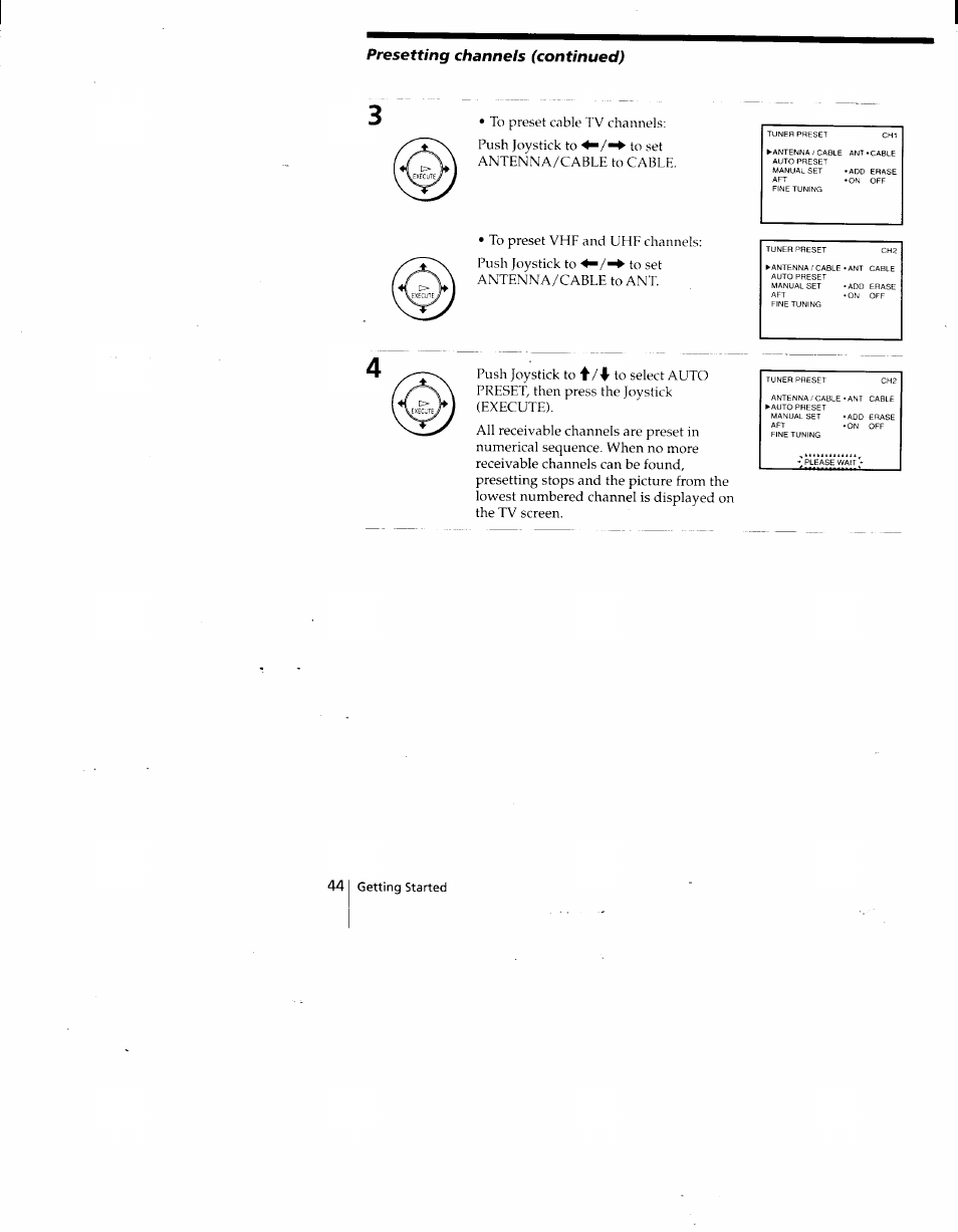 Presetting channels (continued), 44 getting started | Sony SLV-775HF User Manual | Page 44 / 80