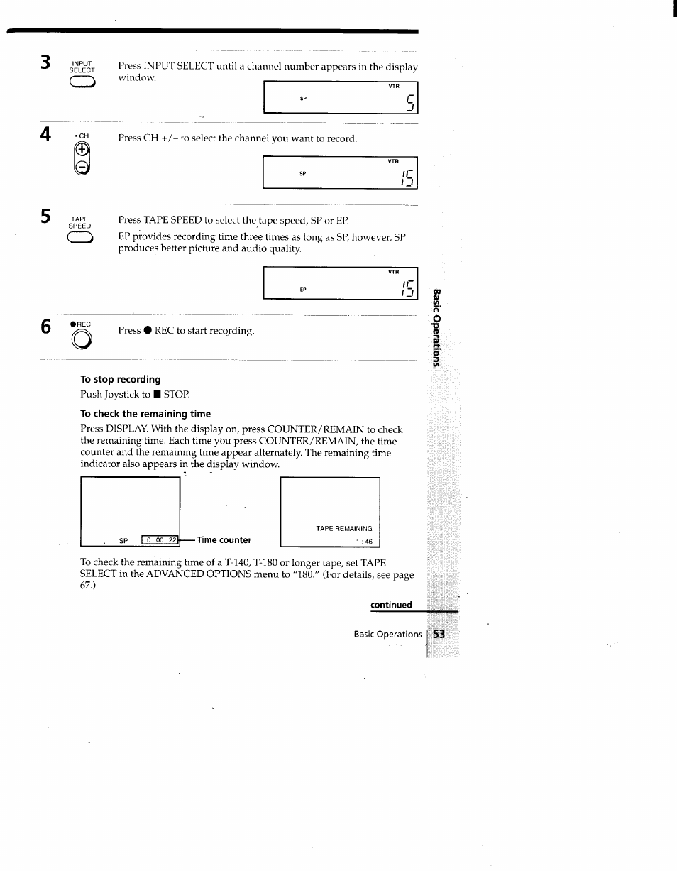 To stop recording, To check the remaining time | Sony SLV-775HF User Manual | Page 53 / 80