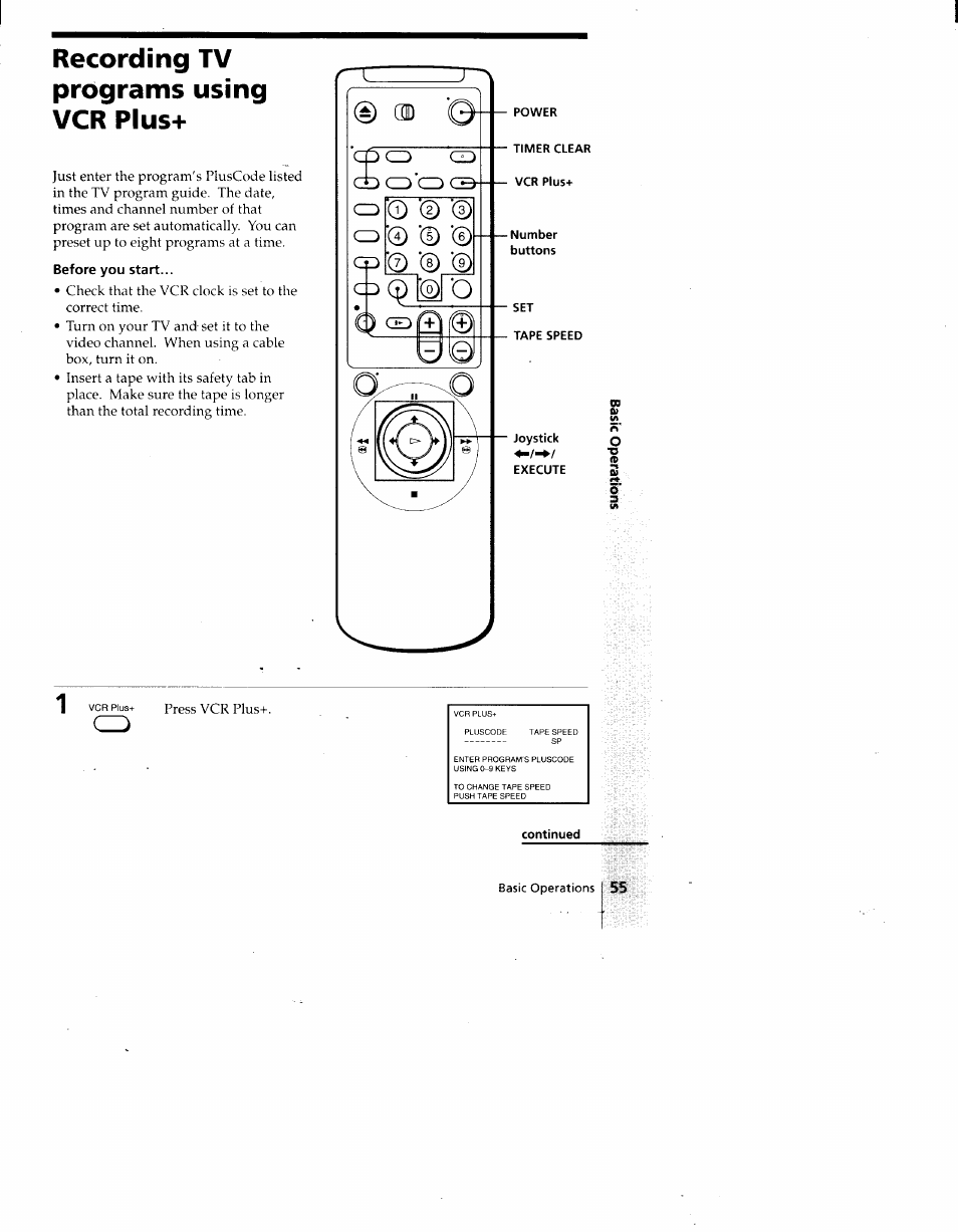 Recording tv programs using vcr plus, Before you start | Sony SLV-775HF User Manual | Page 55 / 80