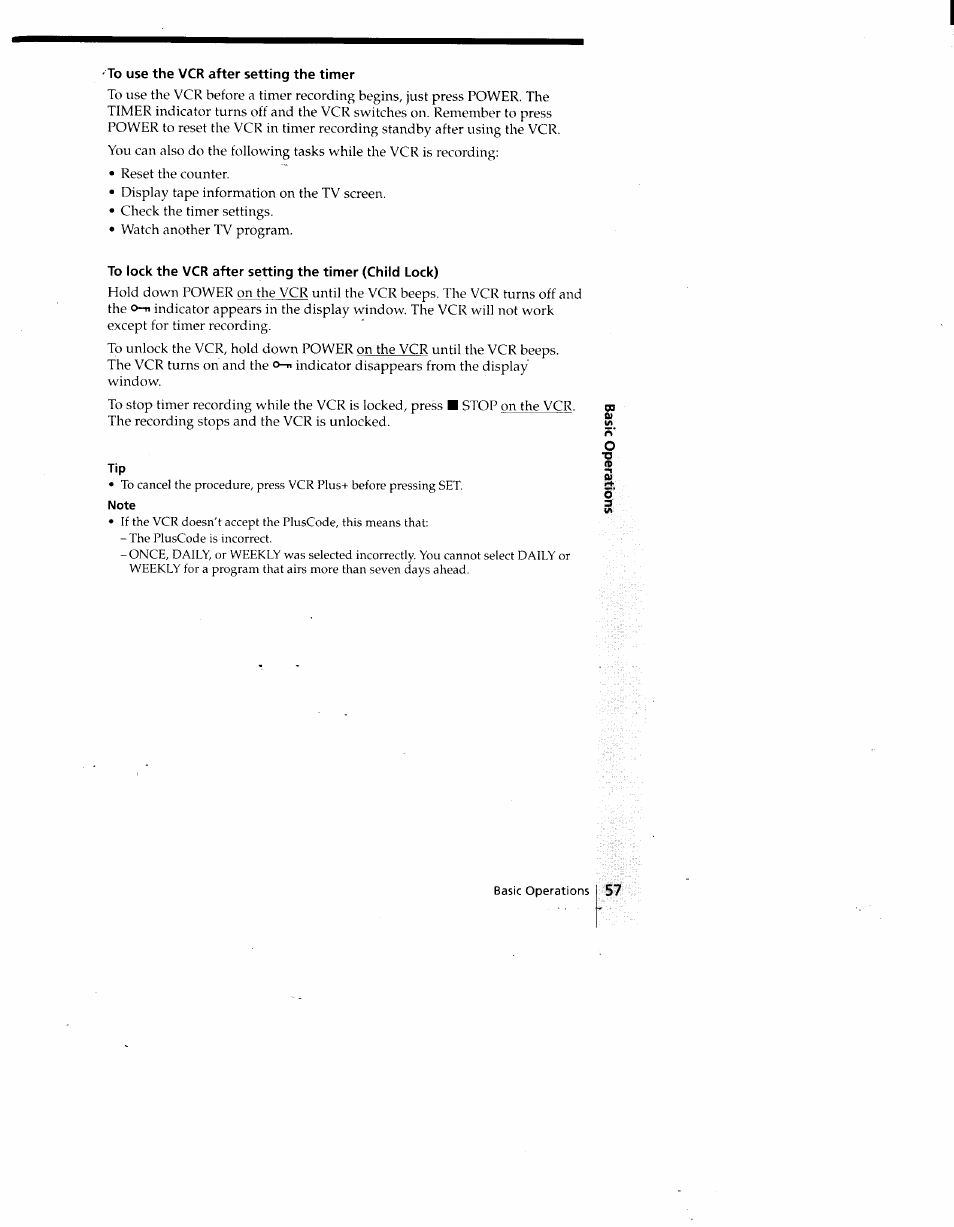 To use the vcr after setting the timer, Note | Sony SLV-775HF User Manual | Page 57 / 80
