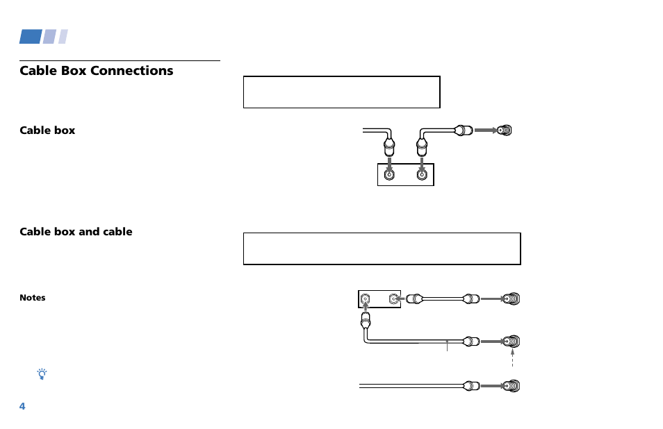 Connecting and installing the tv (continued), Cable box connections | Sony WEGA KV-36XBR250 User Manual | Page 10 / 46