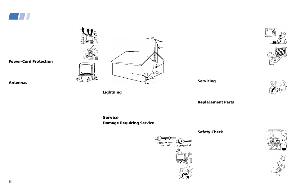 Important safeguards (continued), Service | Sony WEGA KV-36XBR250 User Manual | Page 6 / 46