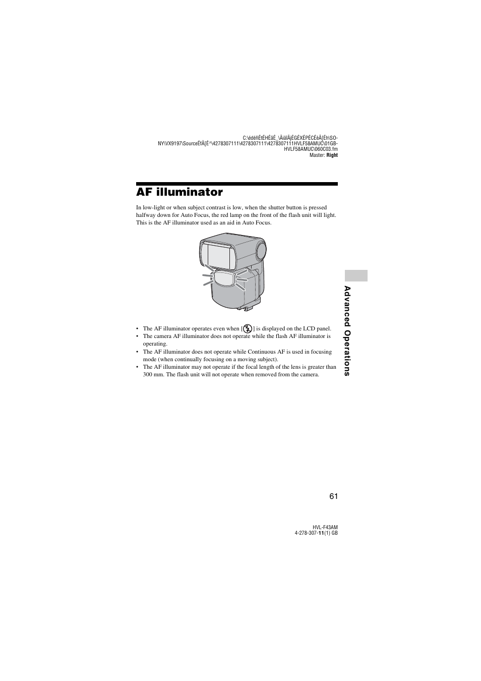 Af illuminator, Or (61) | Sony HVL-F43AM User Manual | Page 61 / 76