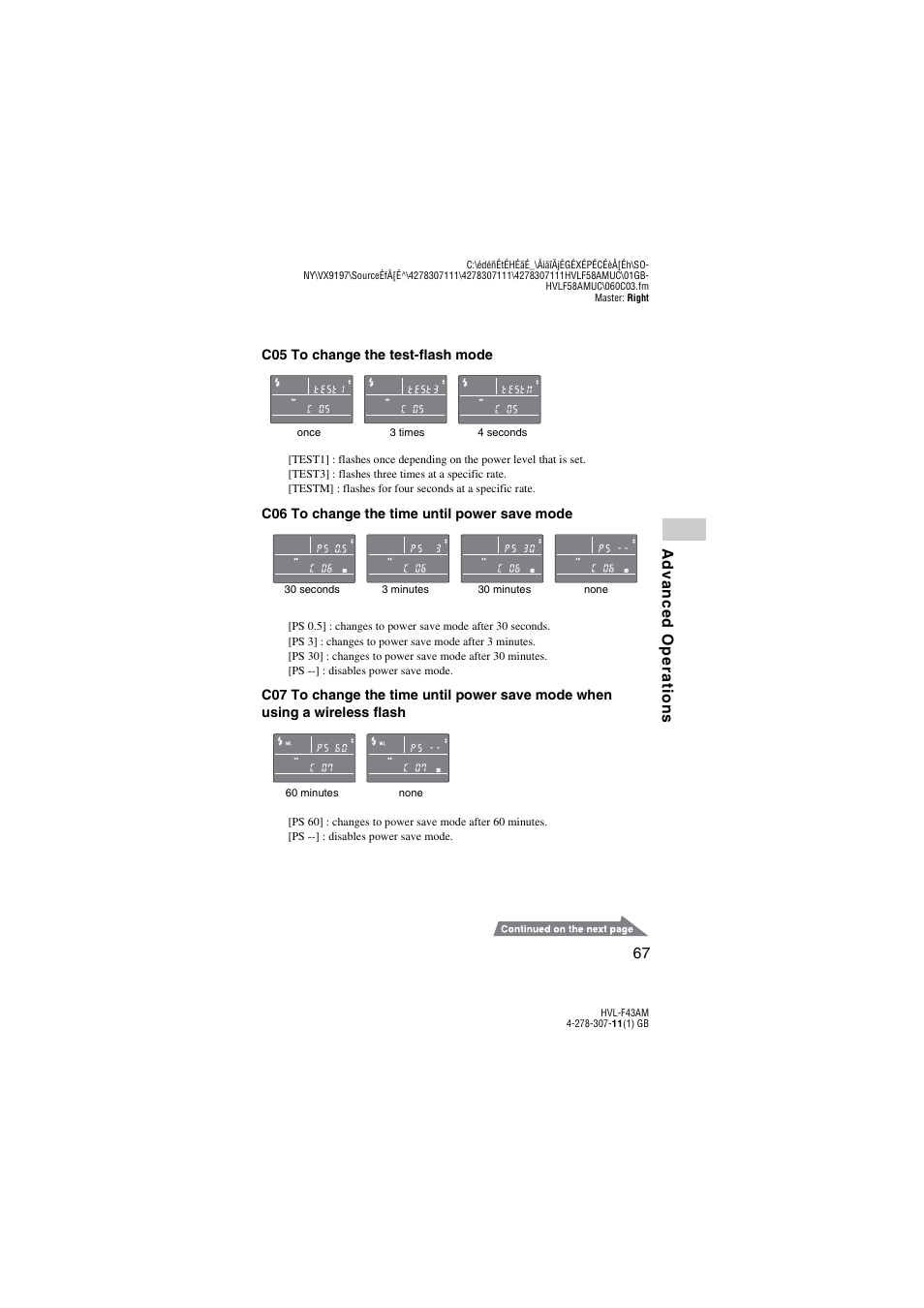 C05 to change the test-flash mode | Sony HVL-F43AM User Manual | Page 67 / 76