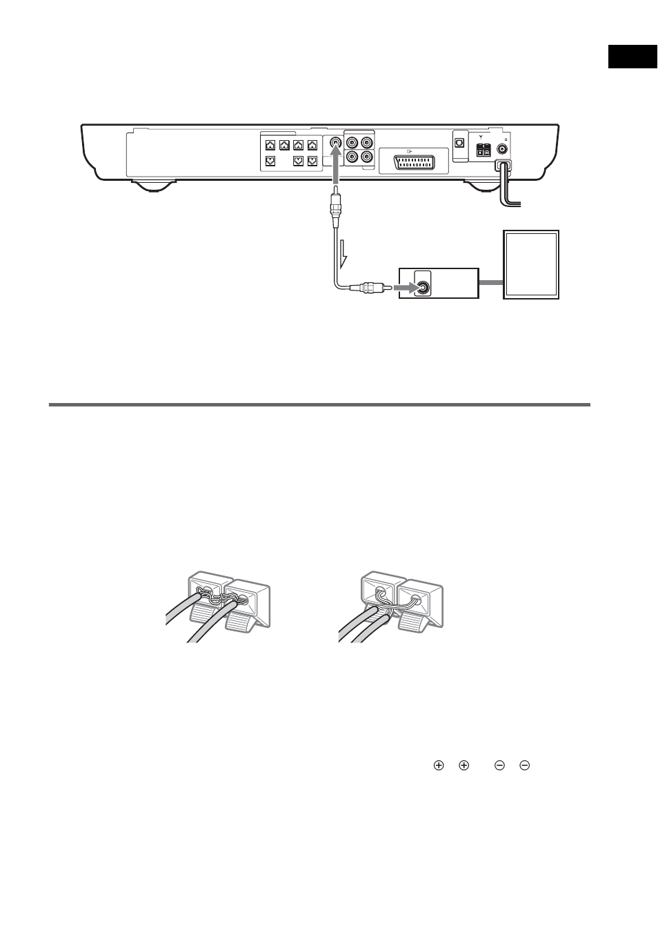 To avoid short-circuiting the speakers, Ge tting star te d 15, Examples of poor conditions of the speaker cord | Sony DAV-SR2 User Manual | Page 15 / 100