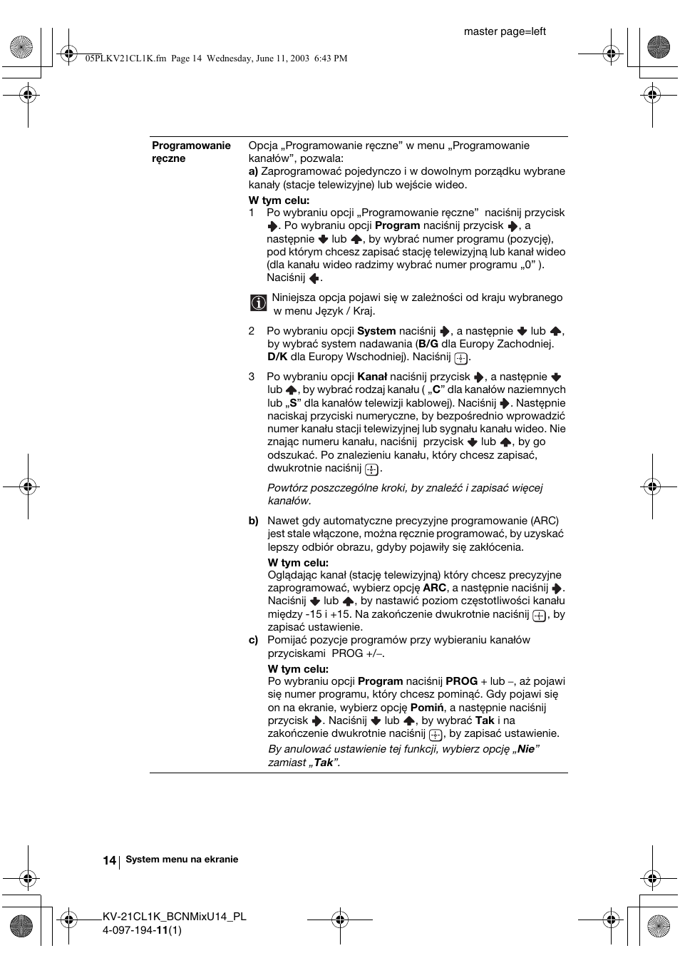 Sony KV-21CL1K User Manual | Page 86 / 128