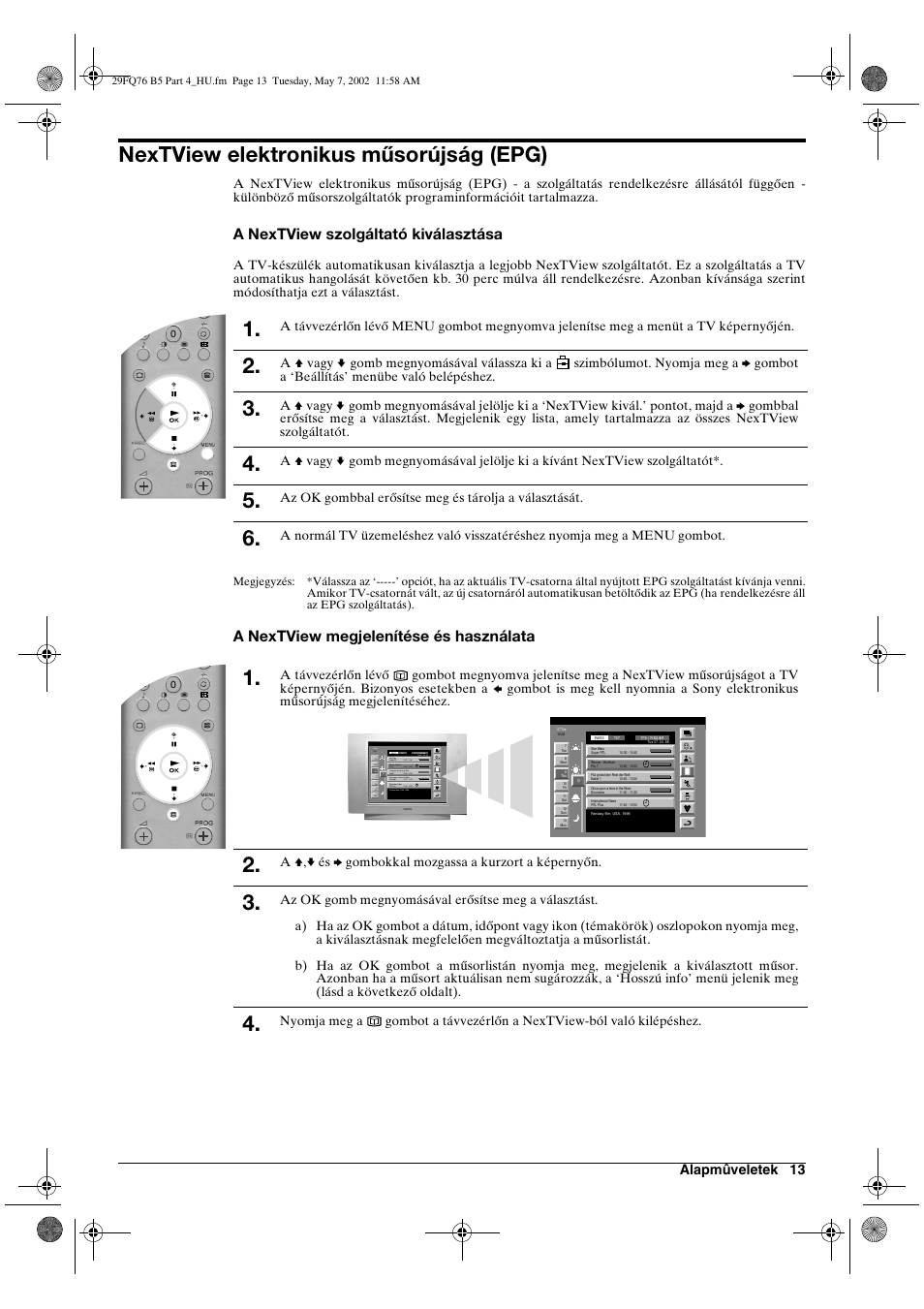 Nextview elektronikus műsorújság (epg), A nextview szolgáltató kiválasztása, A nextview megjelenítése és használata | Sony WEGA KV-29FQ76 K User Manual | Page 87 / 148