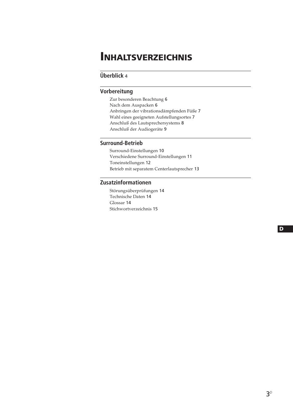 Nhaltsverzeichnis | Sony SA-VA10 User Manual | Page 64 / 123