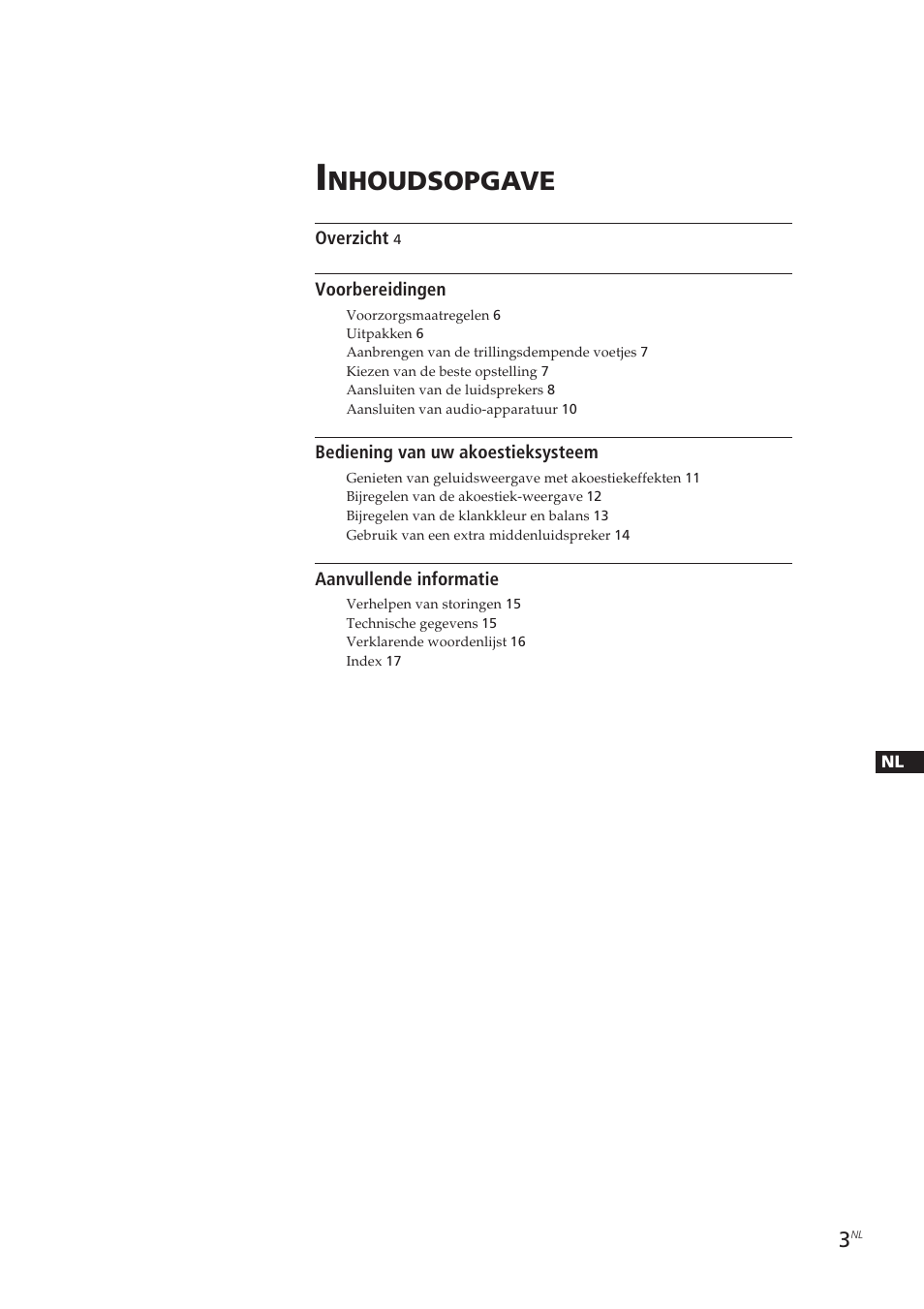 Nhoudsopgave | Sony SA-VA10 User Manual | Page 78 / 123