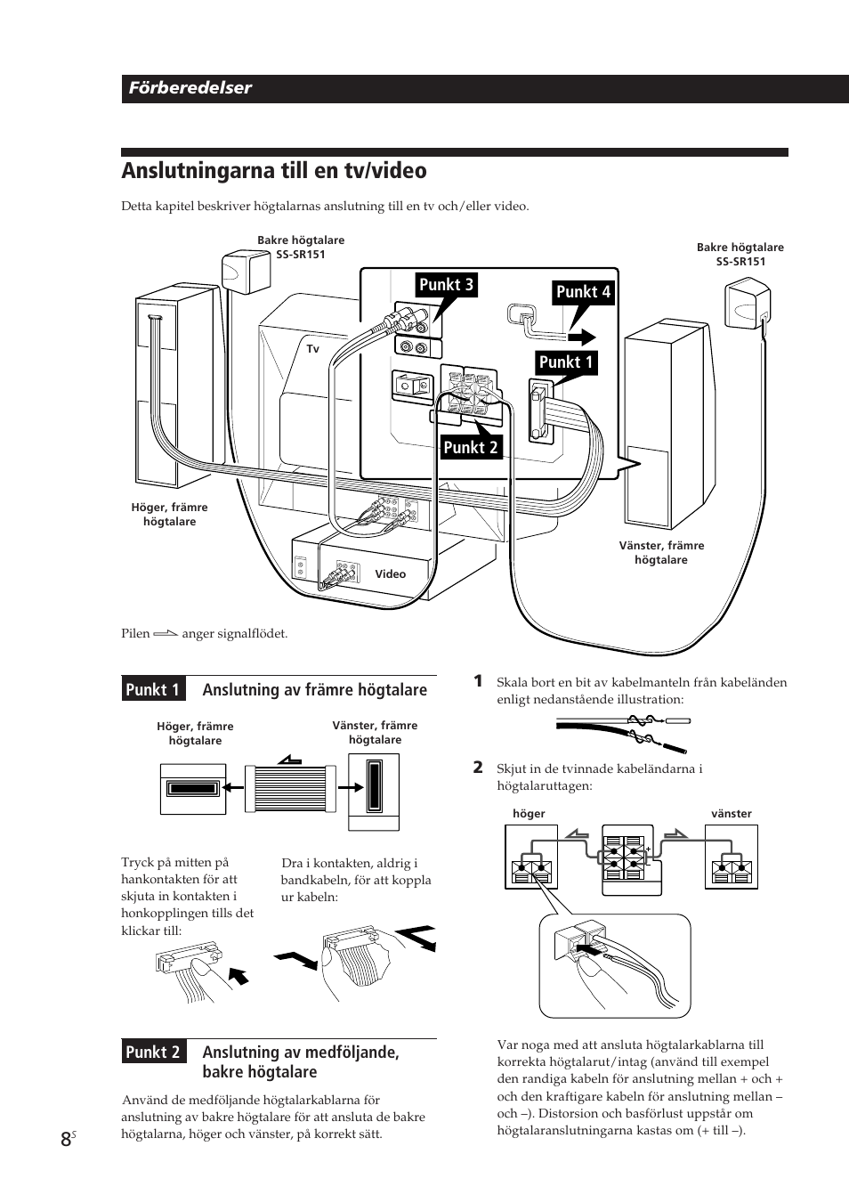 Anslutningarna till en tv/video, Förberedelser, Punkt 3 punkt 4 punkt 1 punkt 2 | Sony SA-VA10 User Manual | Page 99 / 123