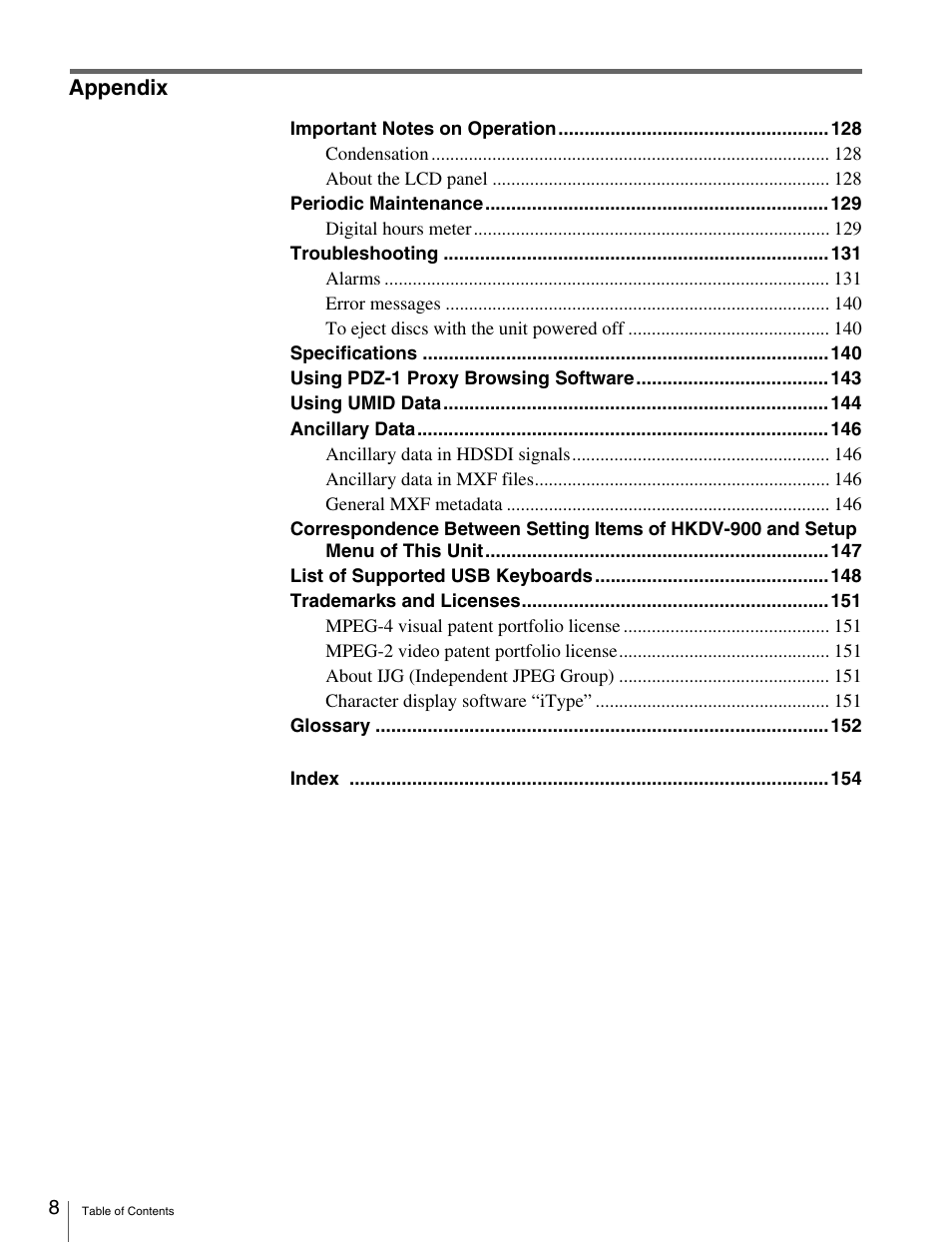 Sony XDCAM HD PDW-HD1500 User Manual | Page 8 / 158