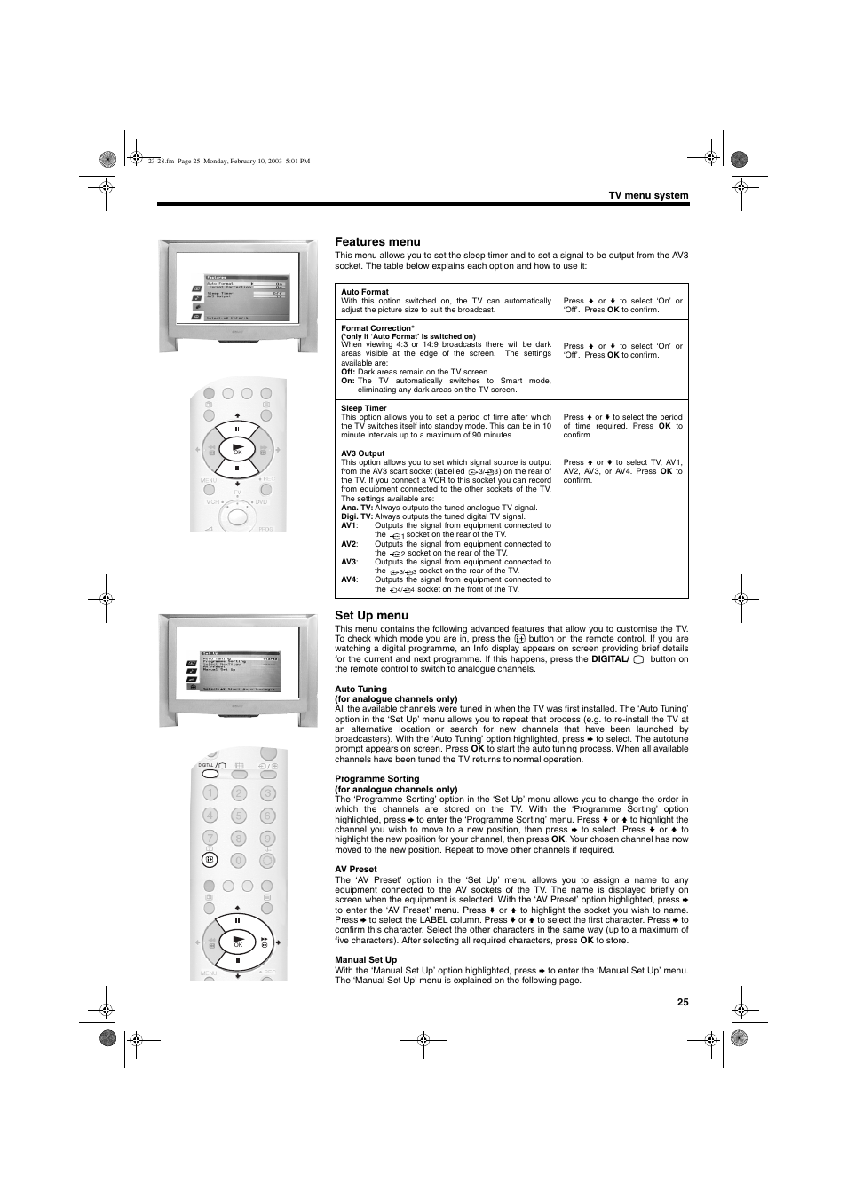 Features menu, Set up menu | Sony KD-32DX150U User Manual | Page 27 / 40