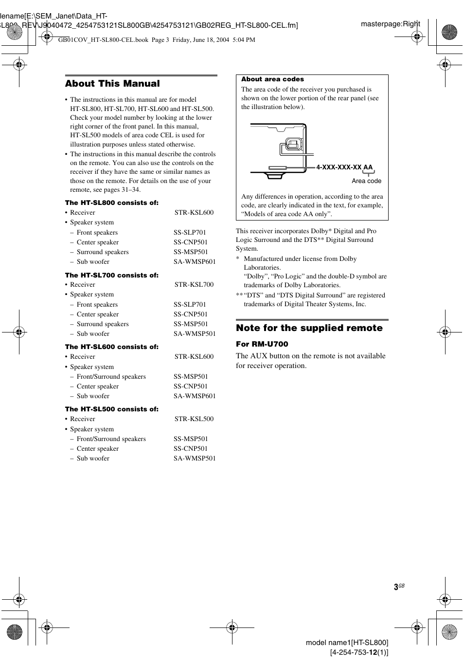 About this manual | Sony HT-SL600 User Manual | Page 3 / 44