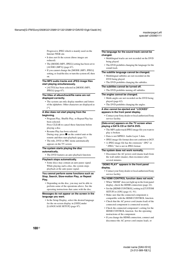Sony DAV-IS10 User Manual | Page 100 / 123
