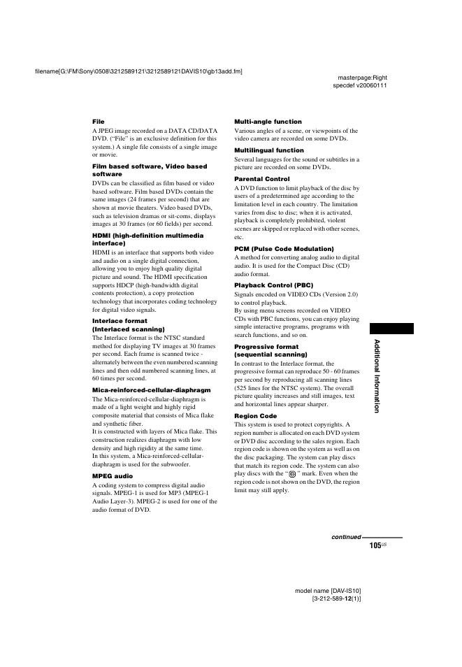 Sony DAV-IS10 User Manual | Page 105 / 123