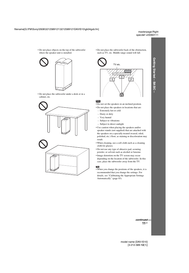 Sony DAV-IS10 User Manual | Page 11 / 123