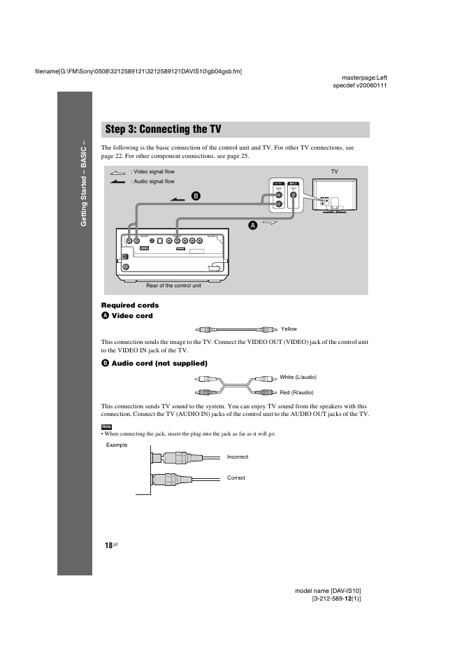 Step 3: connecting the tv | Sony DAV-IS10 User Manual | Page 18 / 123