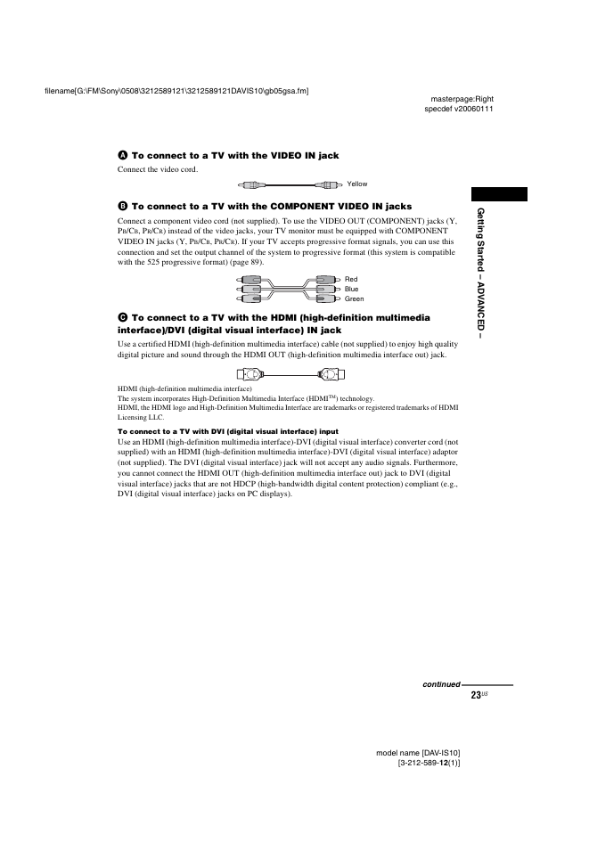 Sony DAV-IS10 User Manual | Page 23 / 123