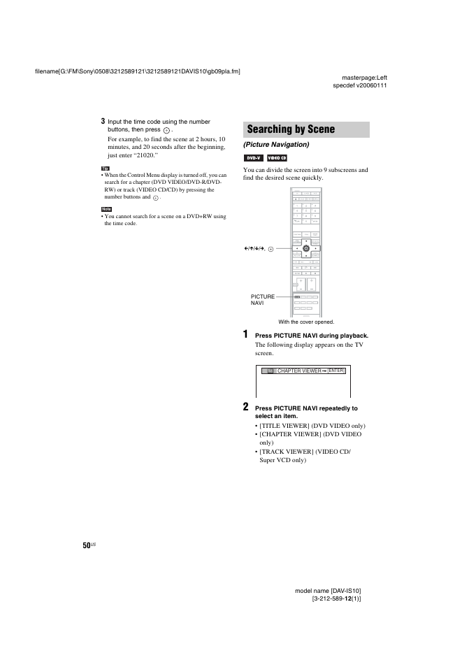 Searching by scene, Picture navigation) | Sony DAV-IS10 User Manual | Page 50 / 123