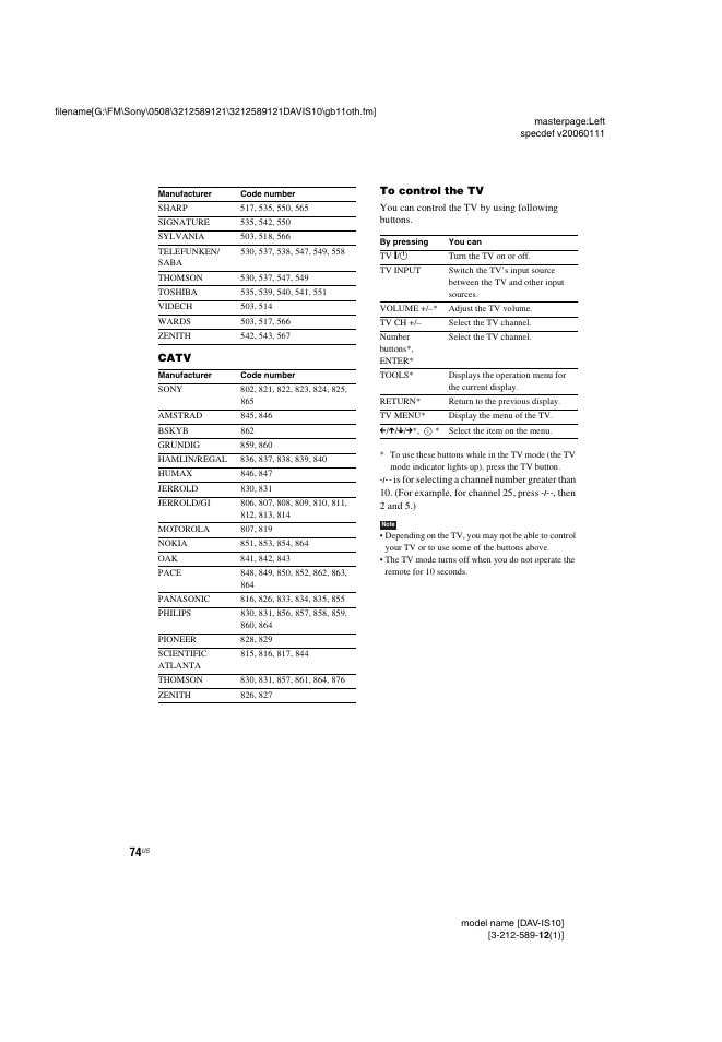 Sony DAV-IS10 User Manual | Page 74 / 123