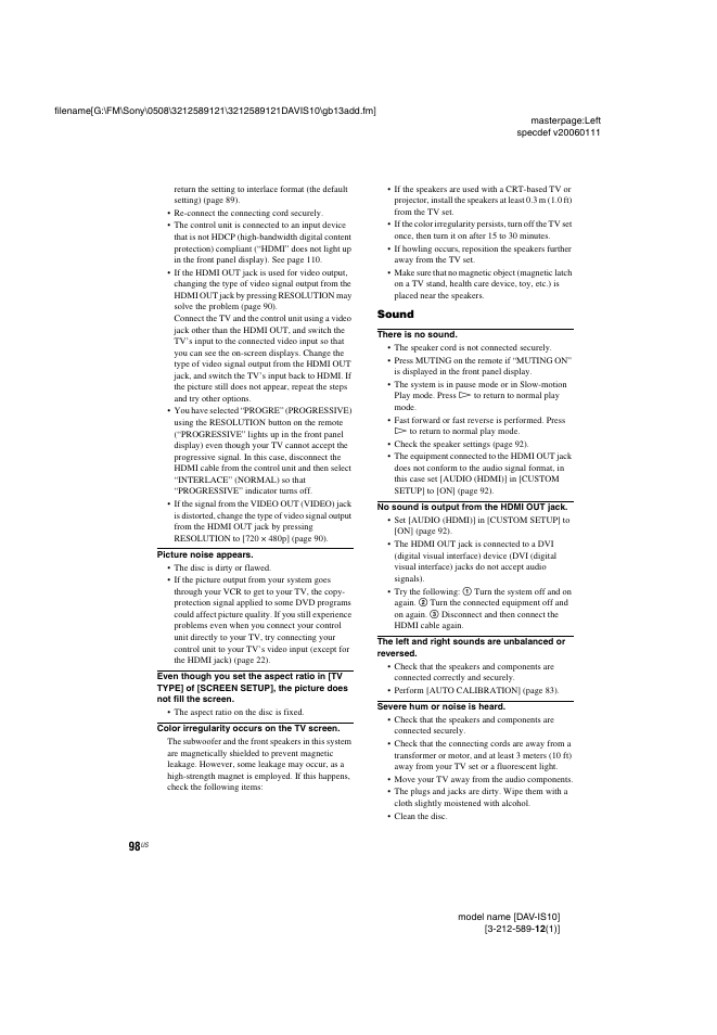 Sony DAV-IS10 User Manual | Page 98 / 123