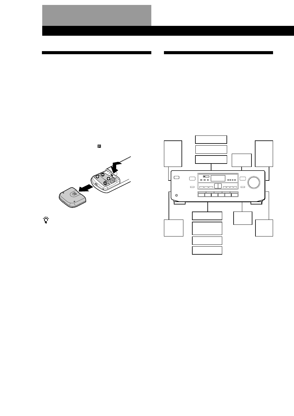 Déballage, Description des raccordements, Mise en place des piles dans la télécommande | Préparatifs avant de commencer | Sony TA-AV561A User Manual | Page 24 / 60