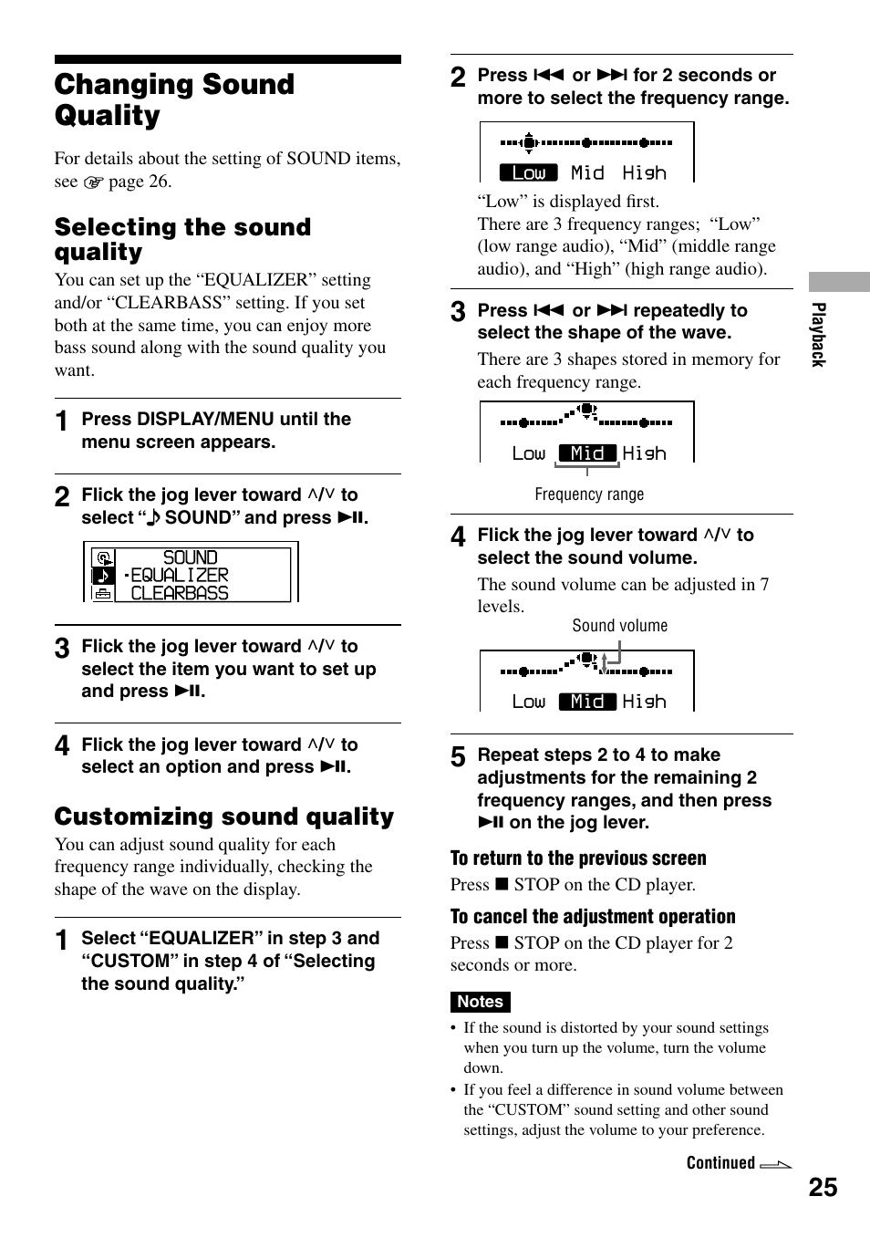 Changing sound quality, Selecting the sound quality, Customizing sound quality | Sony D-NE330LIV3 User Manual | Page 25 / 40