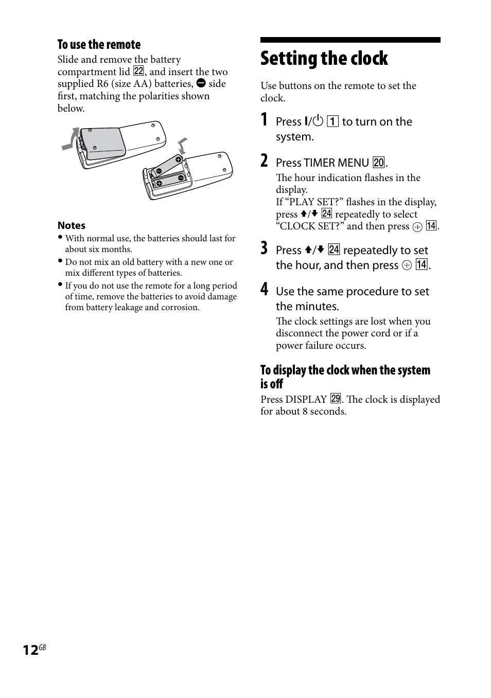 Setting the clock | Sony CMT-HX70BTR User Manual | Page 12 / 44