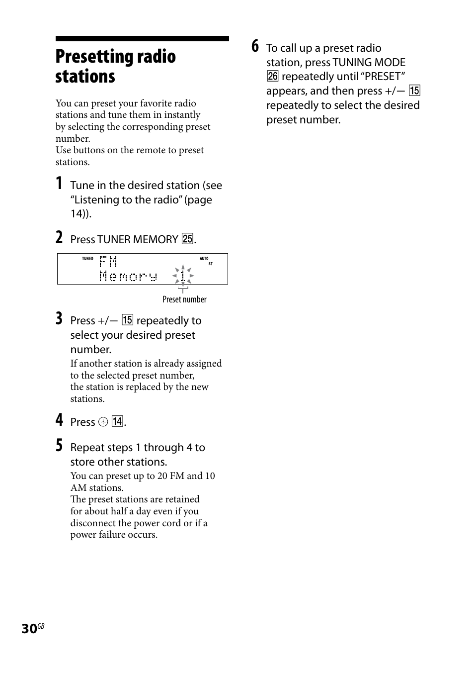 Presetting radio stations | Sony CMT-HX70BTR User Manual | Page 30 / 44