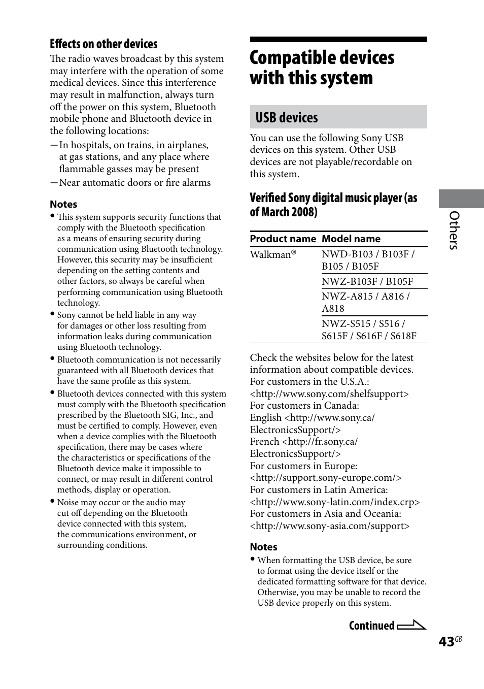 Compatible devices with this system, Compatible devices with this, System | Usb devices, Others effects on other devices | Sony CMT-HX70BTR User Manual | Page 43 / 44