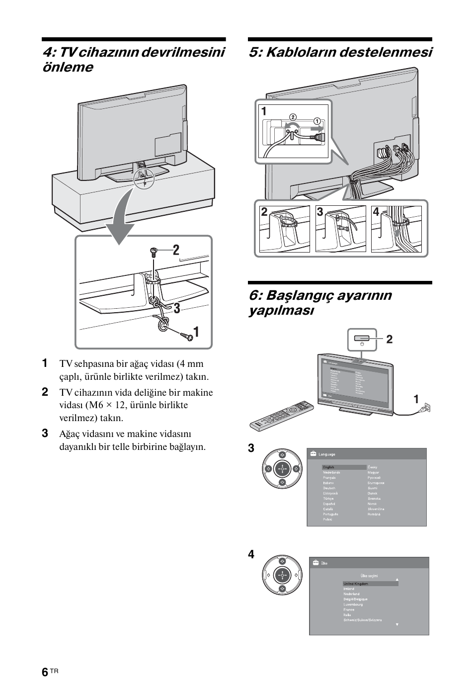 Tv cihazının devrilmesini önleme | Sony BRAVIA 3-298-969-61(1) User Manual | Page 44 / 84