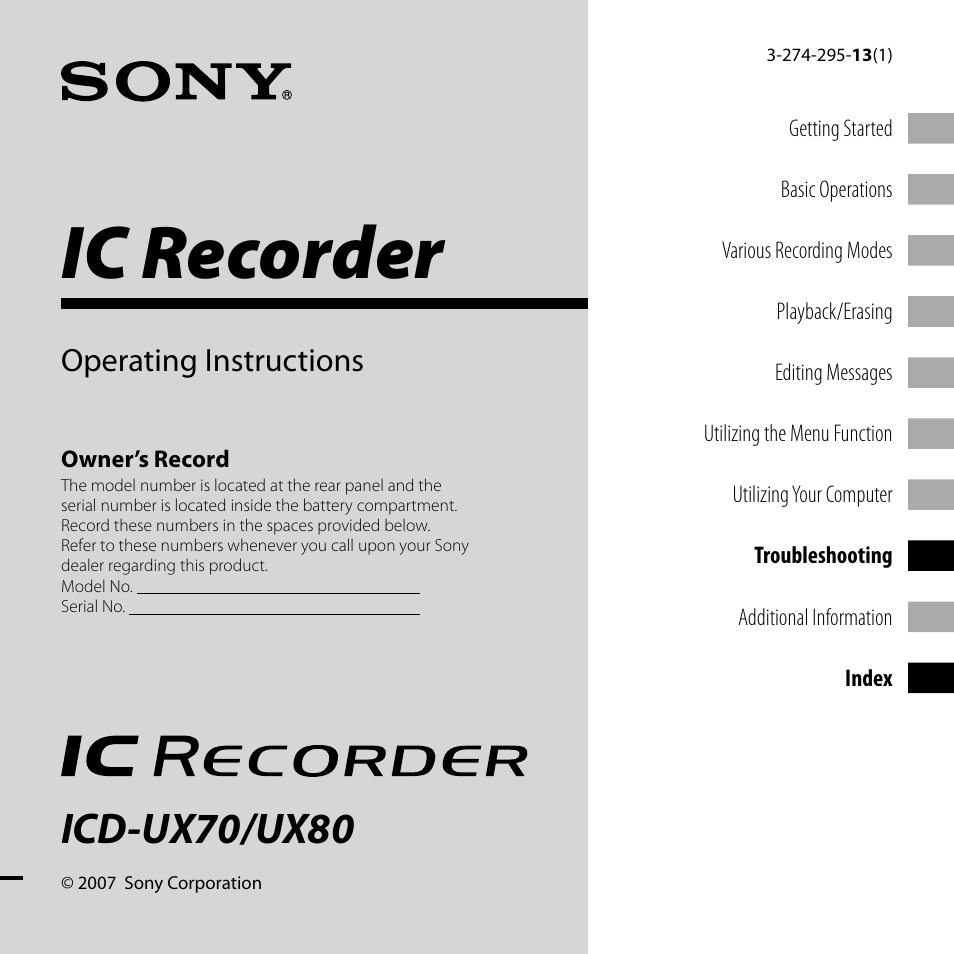 Sony ICD-UX70 User Manual | 64 pages