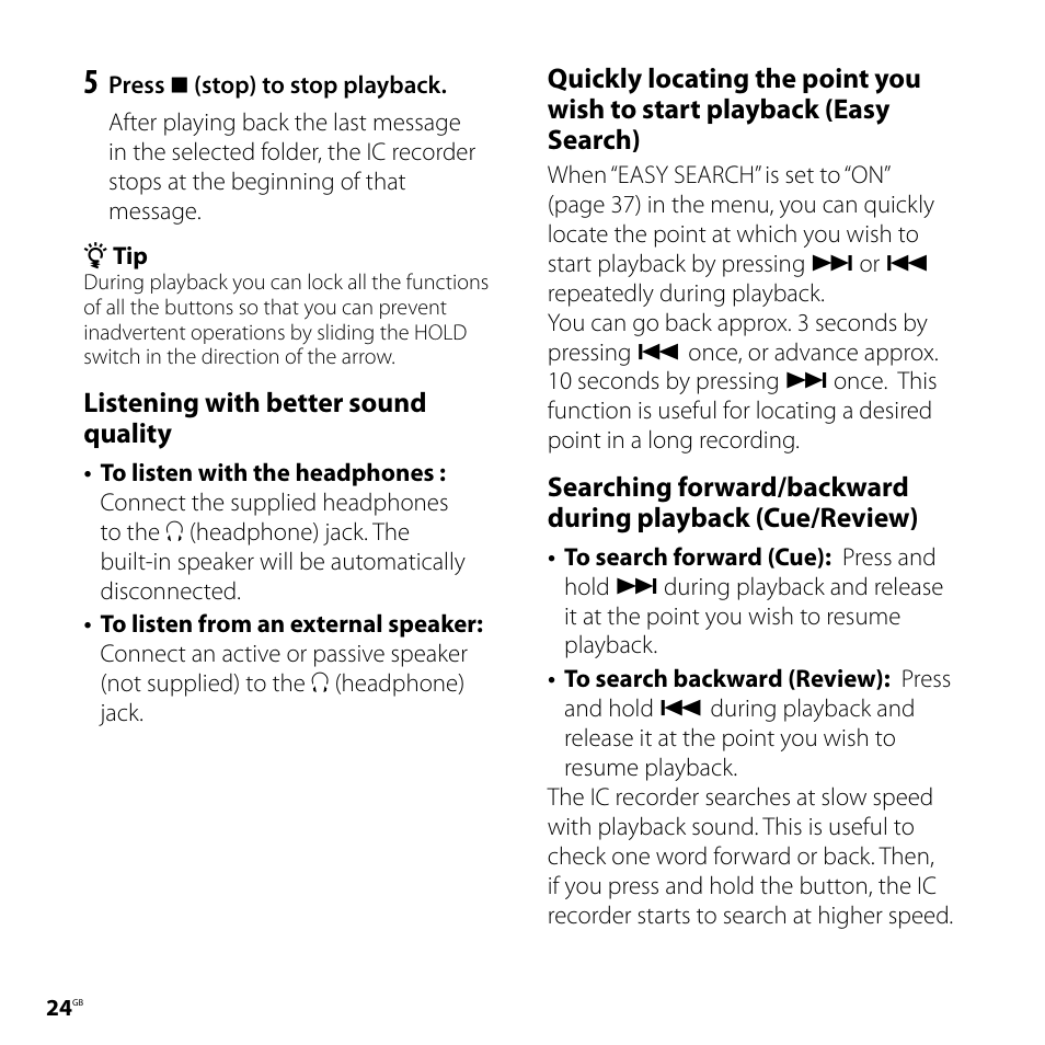 Listening with better sound quality | Sony ICD-UX70 User Manual | Page 24 / 64