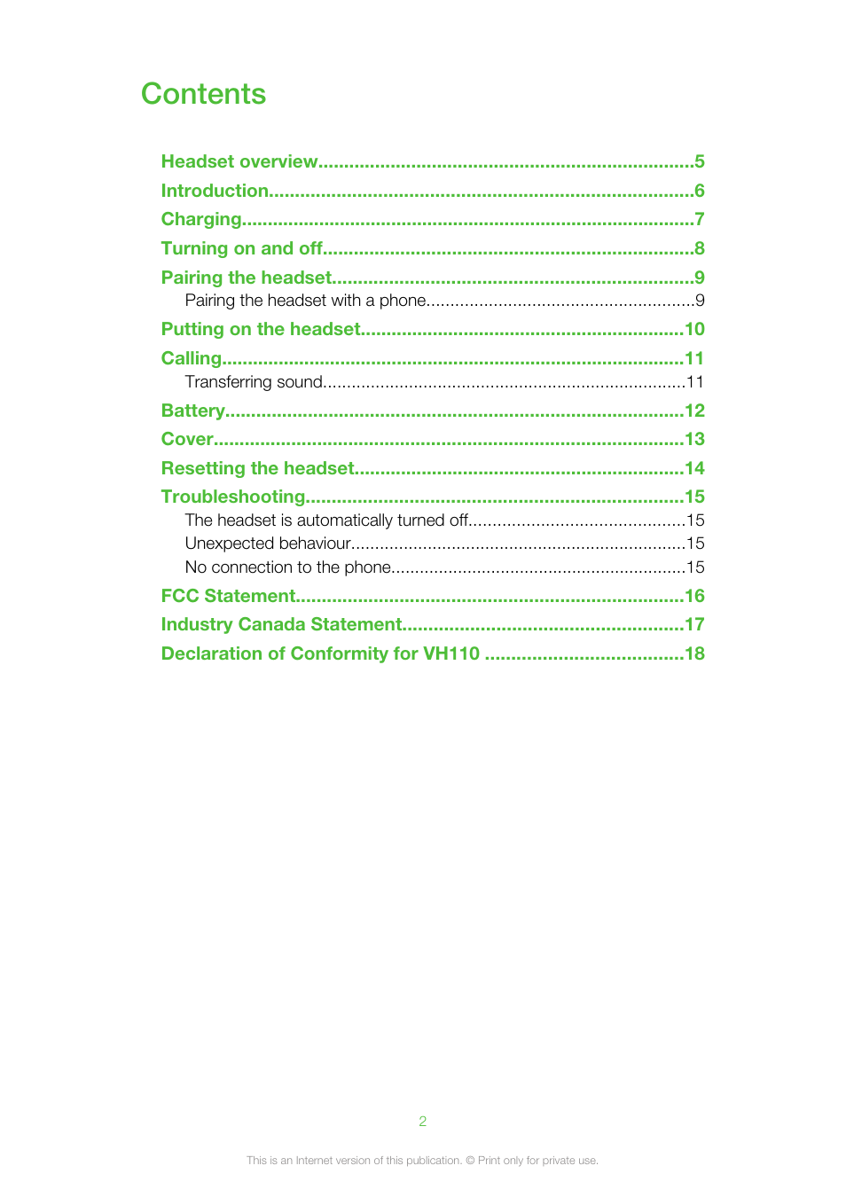 Sony VH110 User Manual | Page 2 / 18